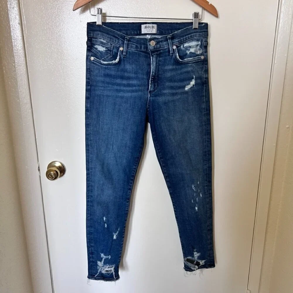 AGOLDE Sophie Ankle Skinny Distressed Denim Jeans In Blue Wash 28​​​​​​​​​​​